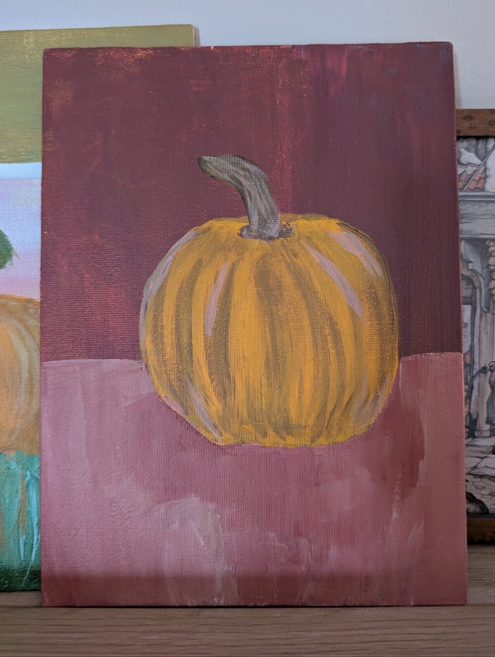 6" x 8" Hand-Painted Pumpkin Canvas Art Panel